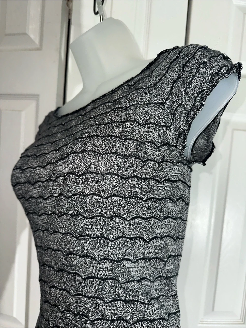 Free People Fine Gauge Knit Sheath Mini Dress Cap Sleeves Black Gray XS  AA24